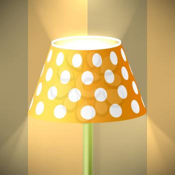 Floor Lamp with Light on Wallpaper Background.