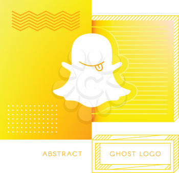 Abstract Ghost Logo. Happy Monster with Tongue on Yellow Background 