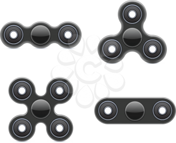 Hand Fidget Spinner Toy. Stress and Anxiety Relief. Black Plastic Toy. Hand Spinner Vector Logo and Labels. Fidget Spinners Emblems