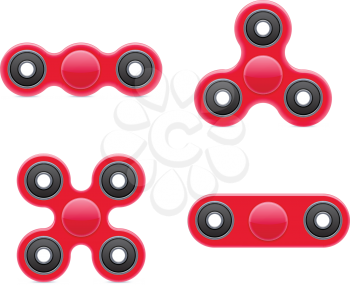 Hand Fidget Spinner Toy. Stress and Anxiety Relief. Red Plastic Toy. Hand Spinner Vector Logo and Labels. Fidget Spinners Emblems