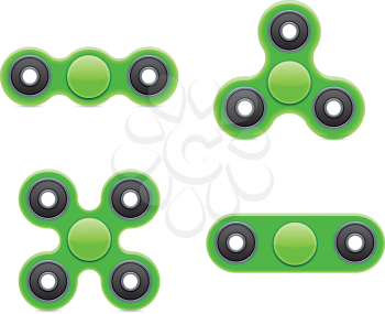 Hand Fidget Spinner Toy. Stress and Anxiety Relief. Green Plastic Toy. Hand Spinner Vector Logo and Labels. Fidget Spinners Emblems