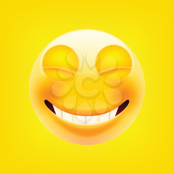 Smiling Face With Smiling Eyes. Happy Emoticon. Laughing Tears Emoticon. Smile icon. Isolated Vector Illustration on Yellow Background