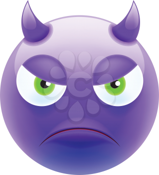 Angry Devil Emoticon with Green Eyes. Angry Devil Emoji. Smile Icon. Isolated vector illustration on white background