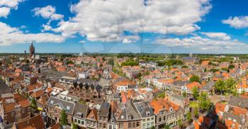 Panoramic aerial view of Delft in a beautiful summer day, The Netherlands