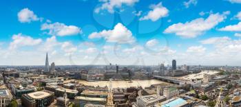 Panoramic aerial view of London and the Shard in a beautiful summer day, England, United Kingdom
