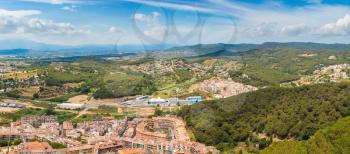 Panoramic aerial view of Blanes in Costa Brava in a beautiful summer day, Spain