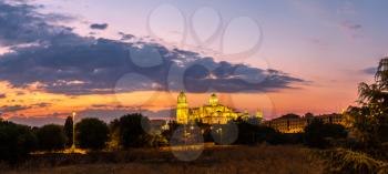 Panorama of Cathedral in Salamanca in a beautiful summer night, Spain