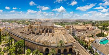 Panoramic view of the Great Mosque (Mezquita Cathedral) in Cordoba in a beautiful summer day, Spain