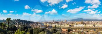 Panoramic view of cathedral Santa Maria del Fiore and The Ponte Vecchio bridge in Florence, Italy