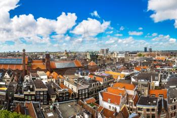 Panorama of St. Nicolas Church in Amsterdam in a beautiful summer day, The Netherlands