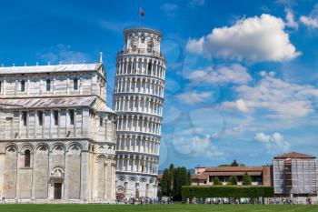 Leaning tower and Pisa cathedral in a summer day in Pisa, Italy in a beautiful summer day