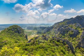Panoramic aerial view of Khao Sam Roi Yot National Park, Thailand in a summer day