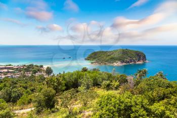 Panoramic aerial view of Koh Mae on Phangan island, Thailand in a summer day