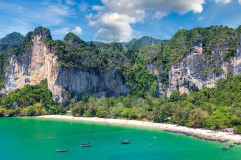 Panoramic aerial view of  Railay Beach, Krabi, Thailand in a summer day