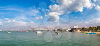 Panorama of Pattaya Gulf and beach, Thailand in a summer day