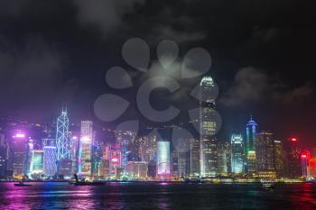 Victoria Harbour in Hong Kong at summer night