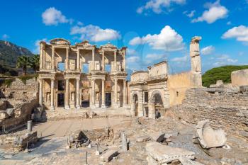 Ruins of Celsius Library in ancient city Ephesus, Turkey in a beautiful summer day