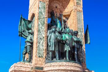 ISTANBUL, TURKEY - JUNE 22, 2018: Republic Monument at Taksim Square in Istanbul in a summer day