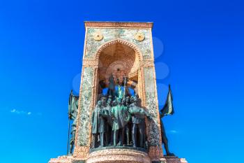 ISTANBUL, TURKEY - JUNE 22, 2018: Republic Monument at Taksim Square in Istanbul in a summer day