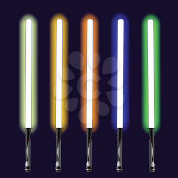 colorful illustration  with light sabers on sky background