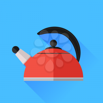 Red Kettle Icon Isolated on Blue Background.