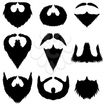 Mustaches and Beards Collection Isolated on White Background.