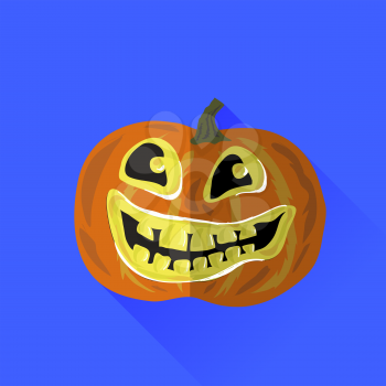 Heloween Pampkin Isolated on Blue Background. Long Shadow