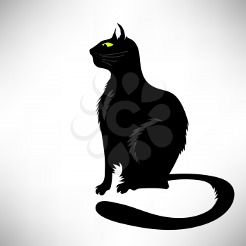 Black Cat Silhouette Isolated on White Background. Symbol of Halloween