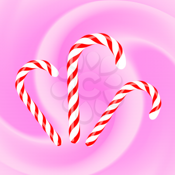 Candy Canes Icons on Pink Wave Background
