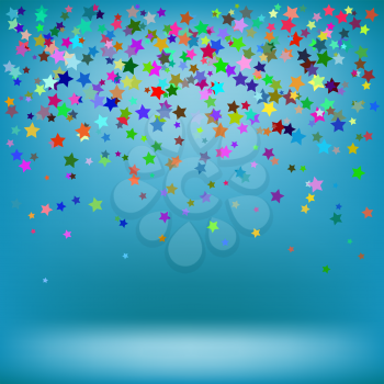 Set of Colorful Stars on Azure Background. Starry Pattern