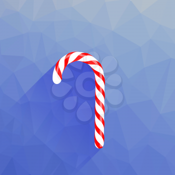 Candy Cane Icon Isolated on Blue Polygonal Background