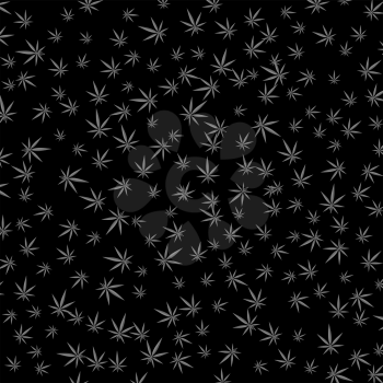 Gray Cannabis Leaves Background. Marijuana Dark Pattern