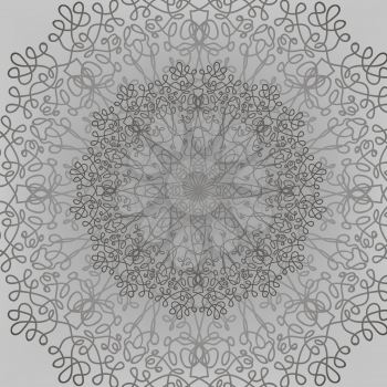 Grey Circle Lace Ornament, Round Ornamental Geometric Doily Pattern, Christmas Snowflake Decoration