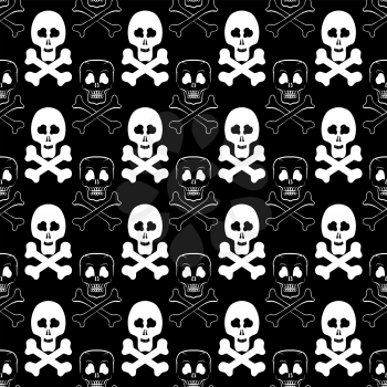 Skull Cross Bones Seamless Pattern. Skull Isolated on Dark