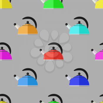 Kitchen Colorful Kettle Seamless Pattern on Grey Background