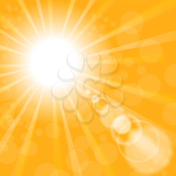 Abstract Sun Background. Yellow Summer Pattern. Bright Background with Sunshine. SunBurst with Flare and Lens.