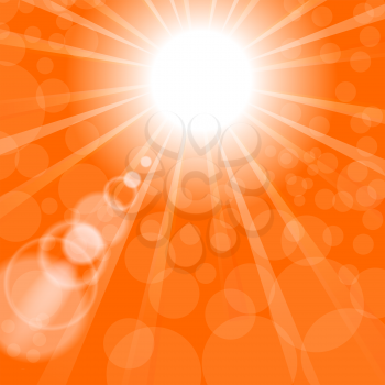 Abstract Sun Background. Orange Summer Pattern. Bright Background with Sunshine. SunBurst with Flare and Lens.