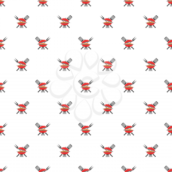 Barbeque Icon Seamless Pattern on White. Summer Grill Background.