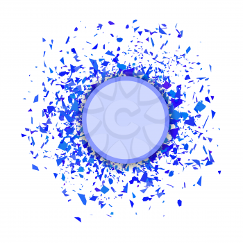 Blue Confetti Round Banner Isolated on White Background. Set of Particles.