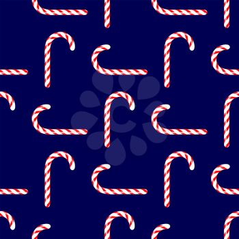 Candy Cane Seamless Pattern on Blue Background