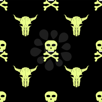 Bull and Man Skull Silhouette Seamless Pattern. Animal Background.