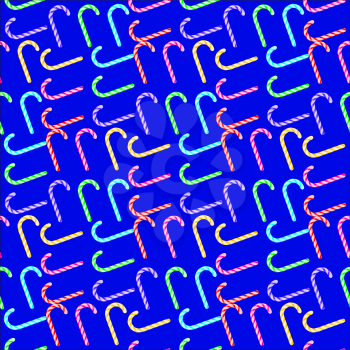 Candy Cane Seamless Pattern on Blue Background