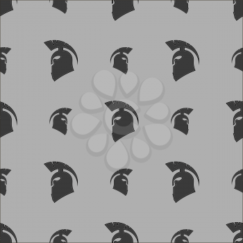 Greek Helmet Silhouette Seamless Pattern on Grey Background