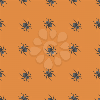 Poisonous Spider Seamless Pattern on Orange Background