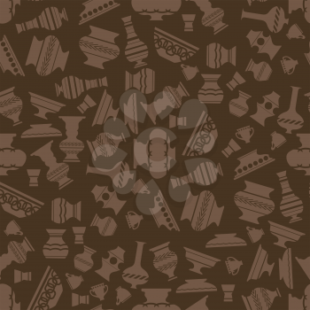 Vases Silhouettes Seamless Pattern on Brown Background