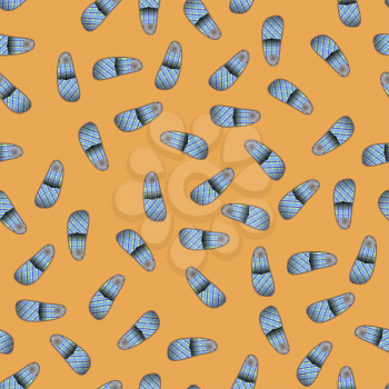 Home Soft Blue Slippers Seamless Pattern on Orange Background