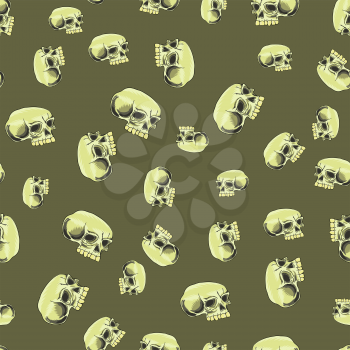 Old Human Skull Seamless Pattern on Brown Background