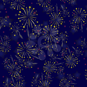 Starry Firework Seamless Pattern on Blue Background