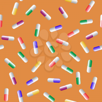 Colorful Pills Seamless Pattern Isolated on Orange Background