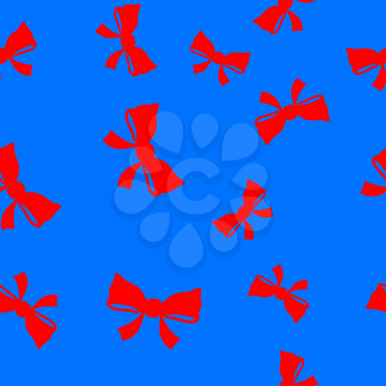 Red Bows Seamless Pattern Isolated on Blue Background